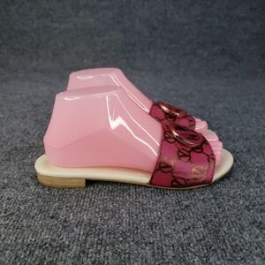 Valentino Sandals Womens Size 7 Pink Slip On Logo Fuxia Casual‎ Flat Logo Emblem